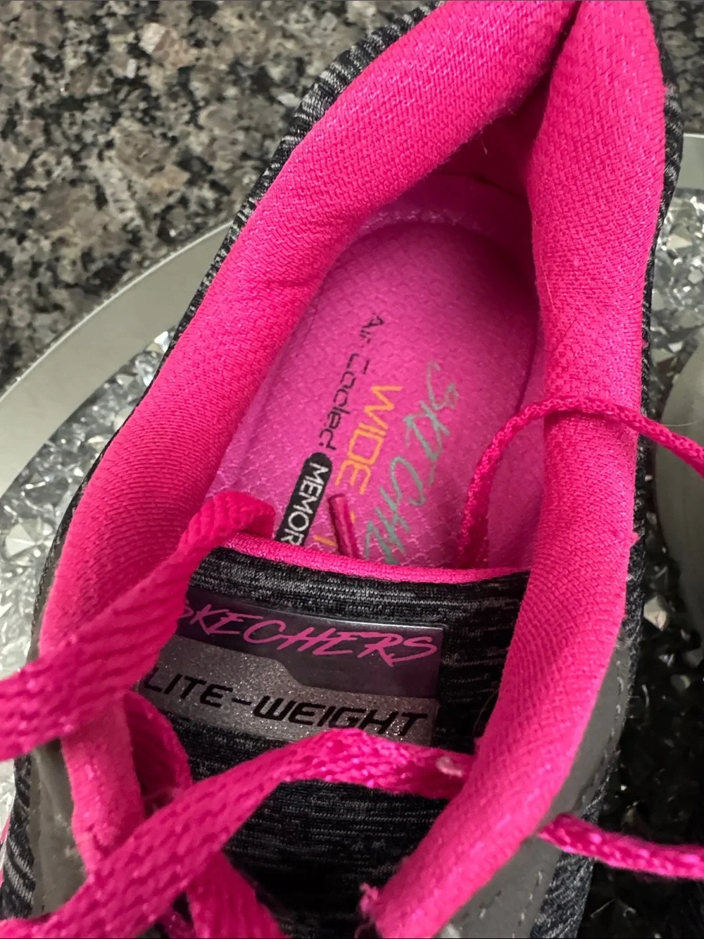 Skechers lite-weight Gray Athletic Sneakers with Bright Pink Accents 9.5